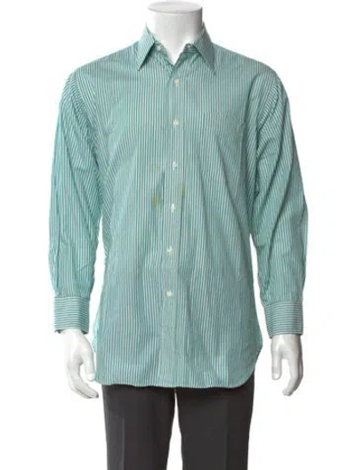 Pre-owned Paul Stuart Striped Long Sleeve Shirt In Green