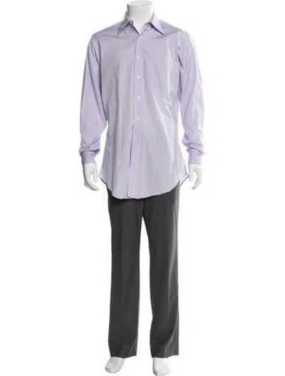 Pre-owned Paul Stuart Striped Long Sleeve Shirt In Purple