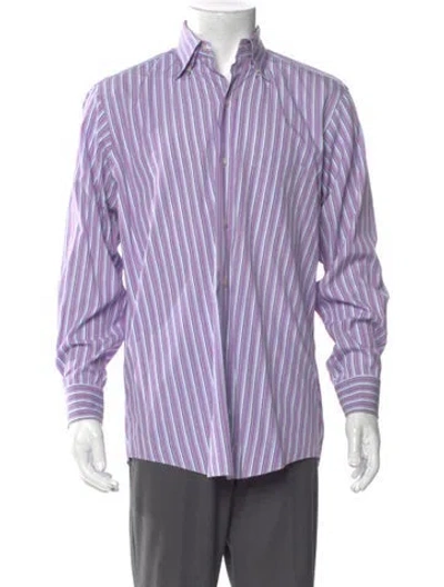 Pre-owned Paul Stuart Striped Long Sleeve Shirt In Purple
