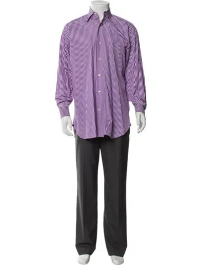 Pre-owned Paul Stuart Striped Long Sleeve Shirt In Purple