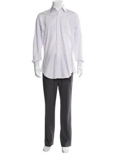 Pre-owned Paul Stuart Striped Long Sleeve Shirt In White