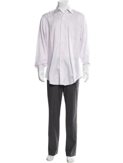 Pre-owned Paul Stuart Striped Long Sleeve Shirt In White