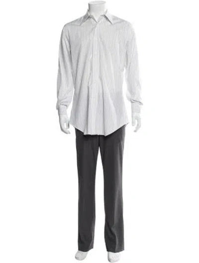 Pre-owned Paul Stuart Striped Long Sleeve Shirt In White