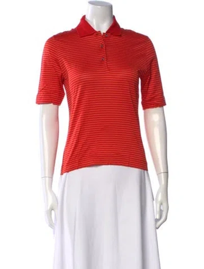 Pre-owned Paul Stuart Striped Short Sleeve Polo In Orange