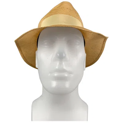 Pre-owned Paul Stuart Vintage  Beige Straw Fedora Hat In Brown