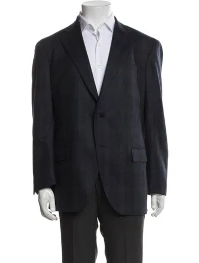 Pre-owned Paul Stuart Virgin Wool Plaid Print Jacket In Blue