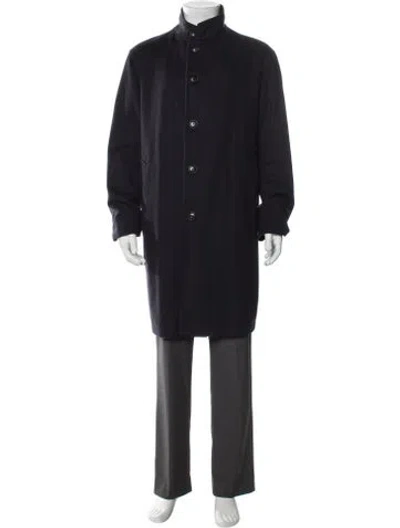 Pre-owned Paul Stuart Virgin Wool Trench Coat In Blue