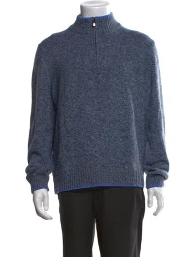 Pre-owned Paul Stuart Virgin Wool Tweed Pattern Pullover In Blue