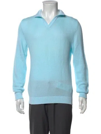 Pre-owned Paul Stuart V-neck Long Sleeve Polo Sweater In Blue