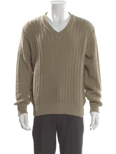 Pre-owned Paul Stuart V-neck Long Sleeve Pullover In Neutral