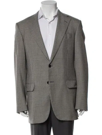 Pre-owned Paul Stuart Wool Houndstooth Print Blazer In Gray