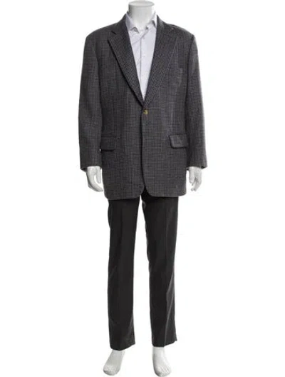 Pre-owned Paul Stuart Wool Houndstooth Print Blazer In Gray