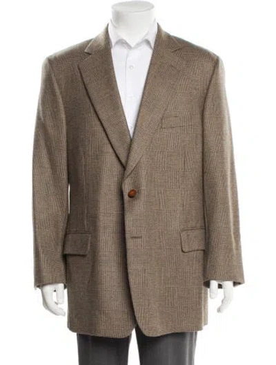 Pre-owned Paul Stuart Wool Houndstooth Print Blazer In Neutral