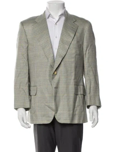 Pre-owned Paul Stuart Wool Houndstooth Print Blazer In Neutral