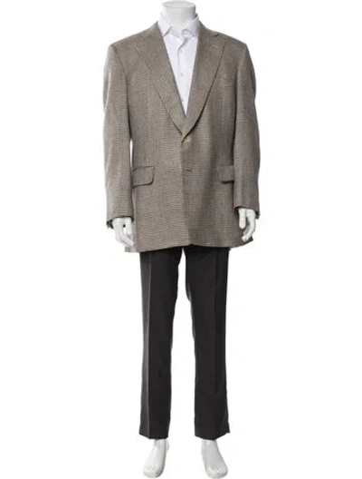 Pre-owned Paul Stuart Wool Houndstooth Print Blazer In Neutral