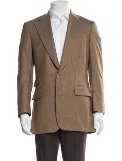 Pre-owned Paul Stuart Wool Houndstooth Print Blazer In Neutral