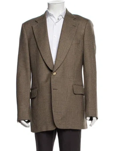 Pre-owned Paul Stuart Wool Houndstooth Print Blazer In Neutral