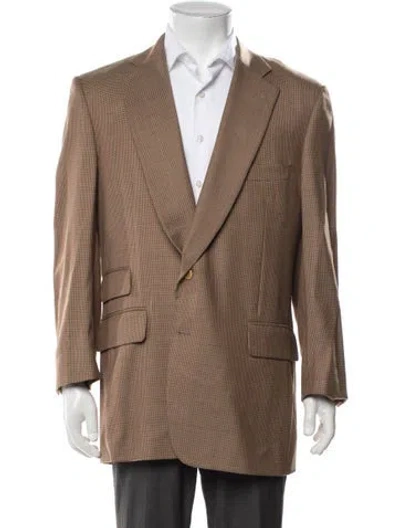 Pre-owned Paul Stuart Wool Houndstooth Print Blazer In Neutrals