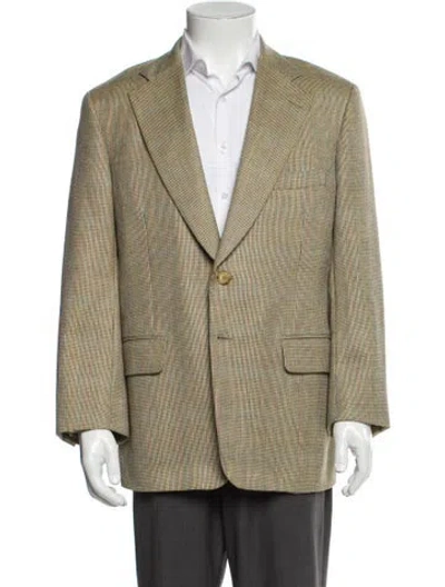 Pre-owned Paul Stuart Wool Houndstooth Print Jacket In Yellow