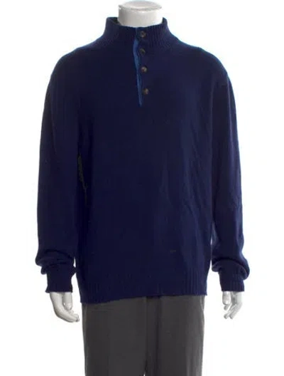 Pre-owned Paul Stuart Wool Mock Neck Pullover In Blue