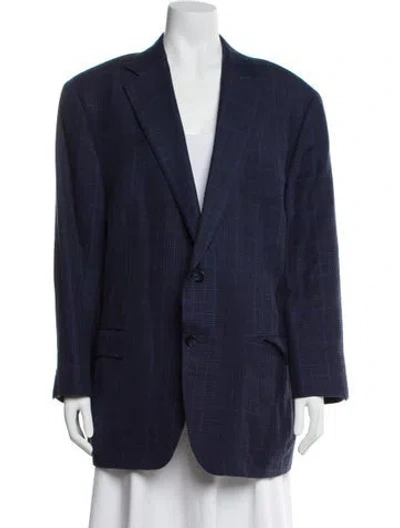 Pre-owned Paul Stuart Wool Plaid Print Blazer In Blue