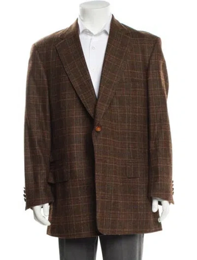 Pre-owned Paul Stuart Wool Plaid Print Blazer In Brown