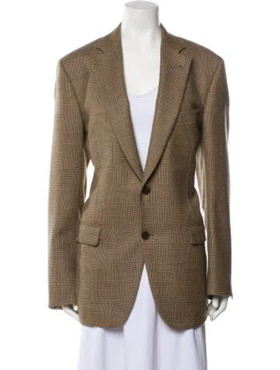 Pre-owned Paul Stuart Wool Plaid Print Blazer In Brown