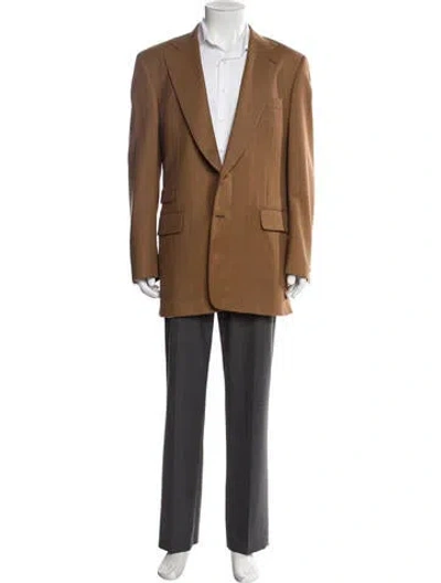 Pre-owned Paul Stuart Wool Plaid Print Blazer In Brown