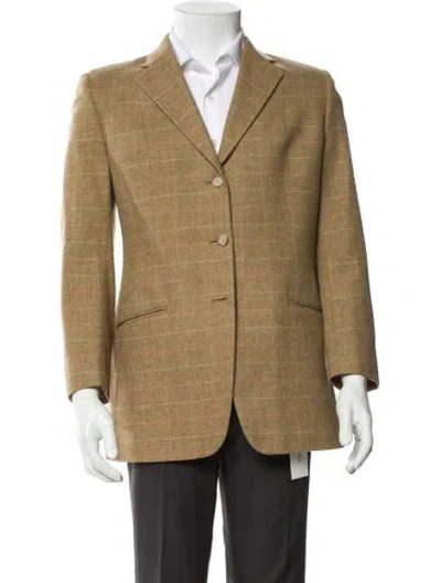 Pre-owned Paul Stuart Wool Plaid Print Blazer In Brown
