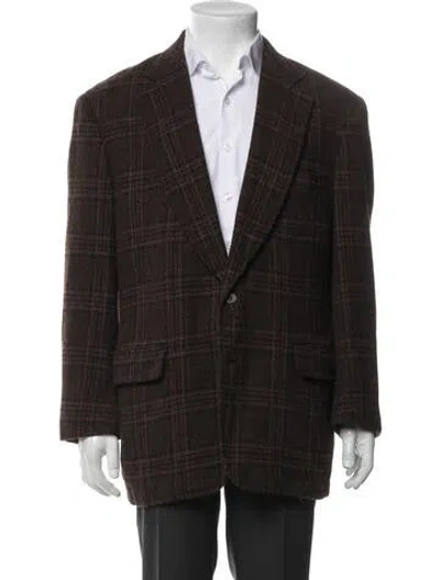 Pre-owned Paul Stuart Wool Plaid Print Blazer In Brown