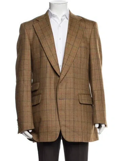 Pre-owned Paul Stuart Wool Plaid Print Blazer In Brown