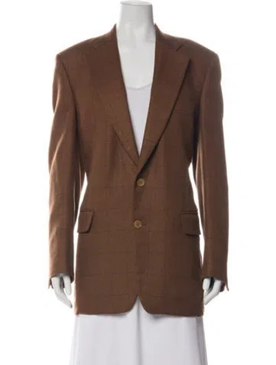 Pre-owned Paul Stuart Wool Plaid Print Blazer In Brown