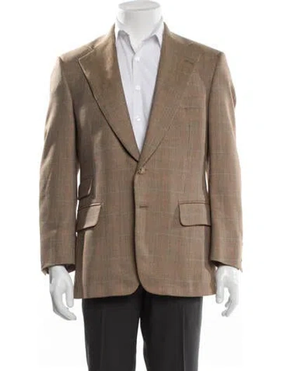 Pre-owned Paul Stuart Wool Plaid Print Blazer In Brown
