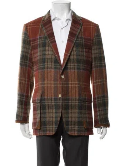 Pre-owned Paul Stuart Wool Plaid Print Blazer In Brown