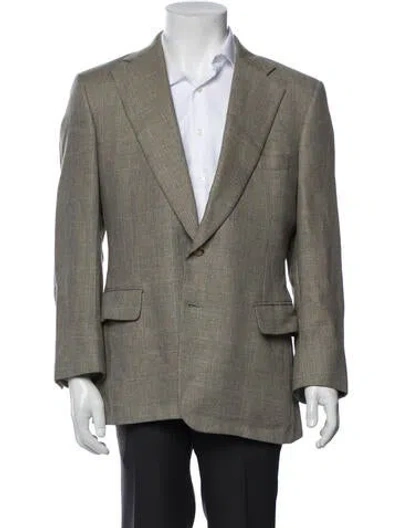Pre-owned Paul Stuart Wool Plaid Print Blazer In Brown