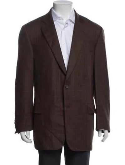 Pre-owned Paul Stuart Wool Plaid Print Blazer In Brown