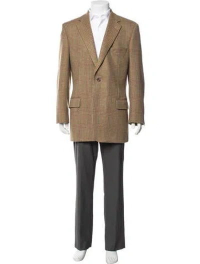 Pre-owned Paul Stuart Wool Plaid Print Blazer In Brown