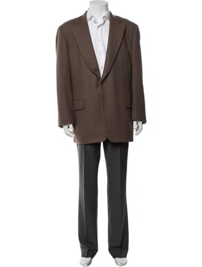 Pre-owned Paul Stuart Wool Plaid Print Blazer In Brown