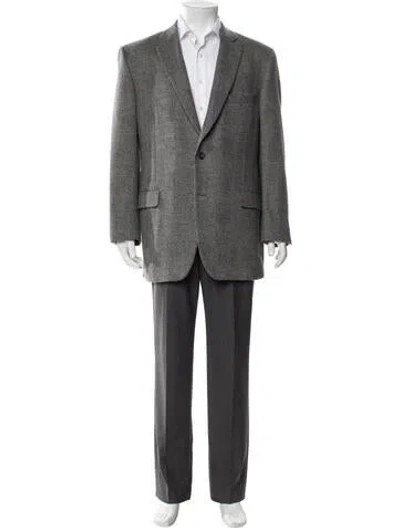 Pre-owned Paul Stuart Wool Plaid Print Blazer In Gray