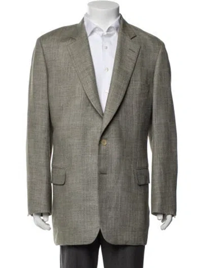 Pre-owned Paul Stuart Wool Plaid Print Blazer In Green