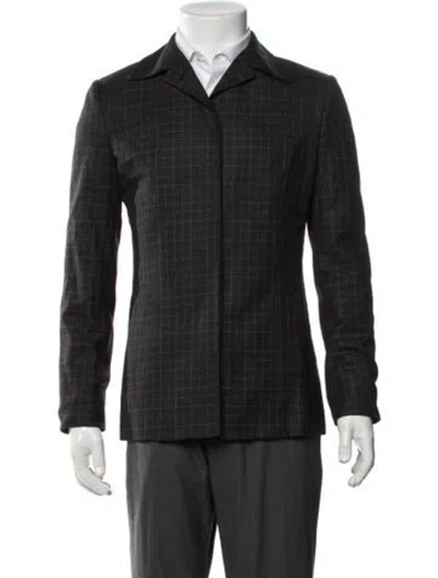 Pre-owned Paul Stuart Wool Plaid Print Blazer In Grey