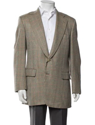 Pre-owned Paul Stuart Wool Plaid Print Blazer In Yellow