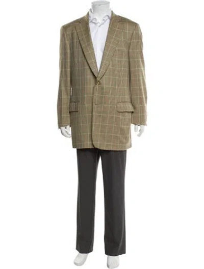 Pre-owned Paul Stuart Wool Plaid Print Jacket In Neutrals