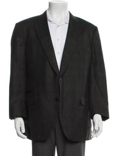 Pre-owned Paul Stuart Wool Plaid Print Overcoat In Gray