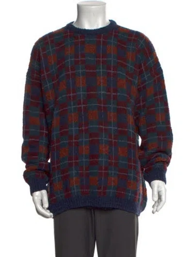 Pre-owned Paul Stuart Wool Plaid Print Pullover In Blue
