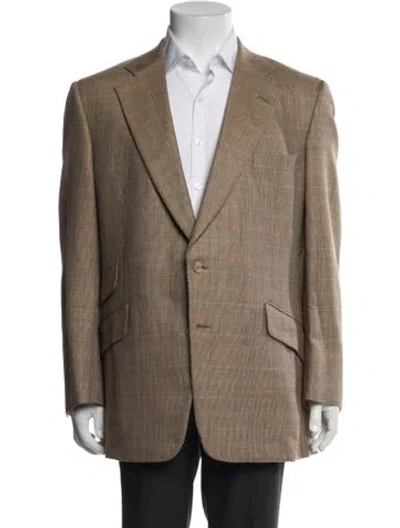 Pre-owned Paul Stuart Wool Plaid Print Sport Coat In Neutral