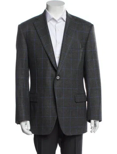 Pre-owned Paul Stuart Wool Plaid Print Two-piece Blazer In Gray
