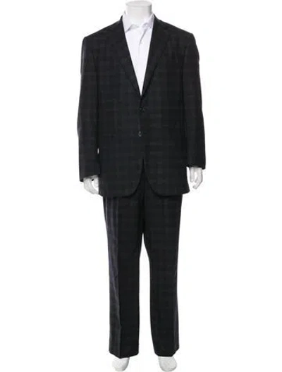 Pre-owned Paul Stuart Wool Plaid Print Two-piece Suit In Black