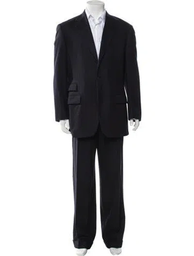 Pre-owned Paul Stuart Wool Plaid Print Two-piece Suit In Blue