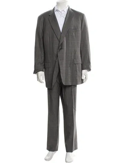 Pre-owned Paul Stuart Wool Plaid Print Two-piece Suit In Gray